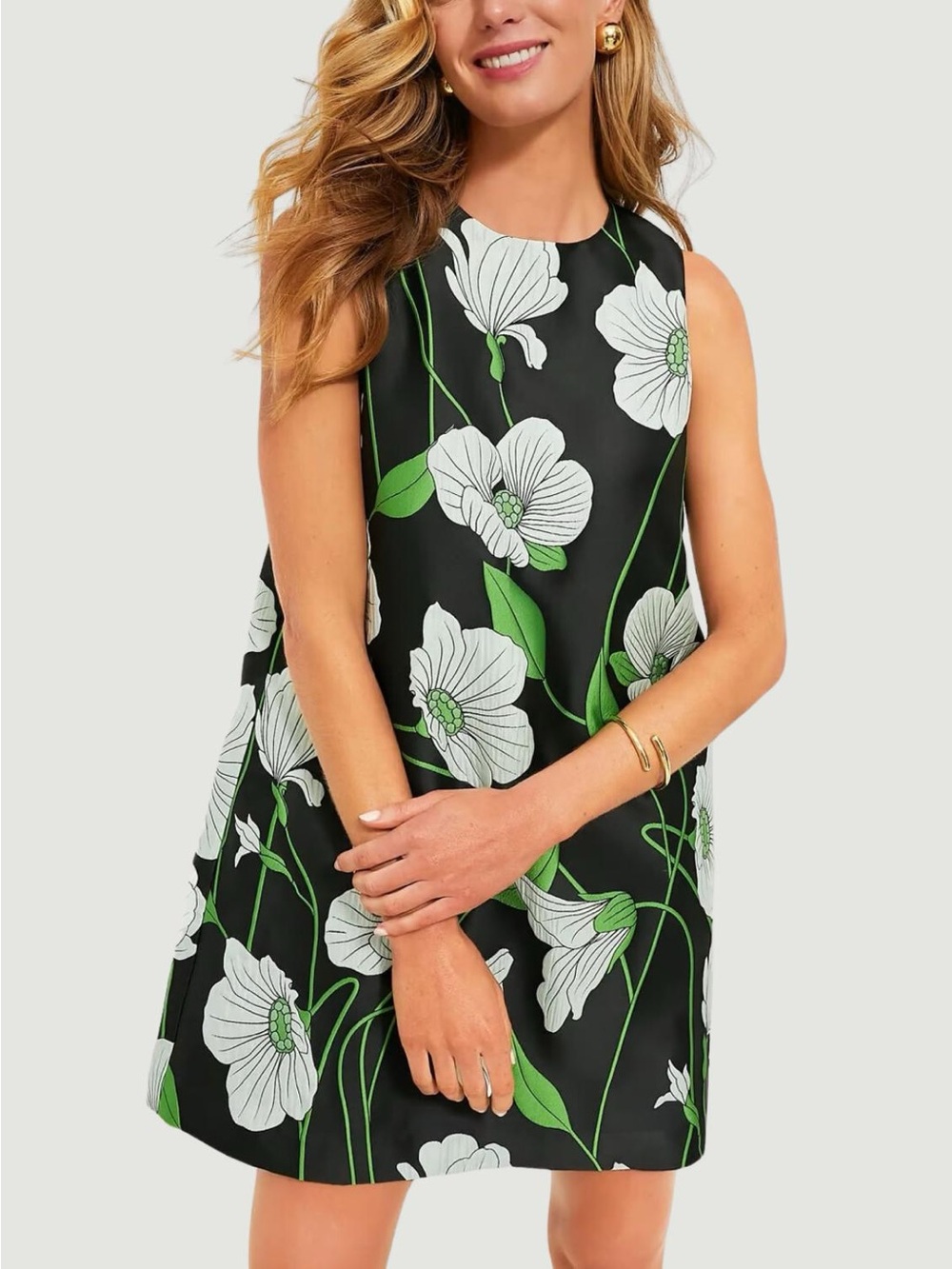 Tuckernuck Marlowe Sleeveless Mini Shift Dress Black Floral Water Lillies